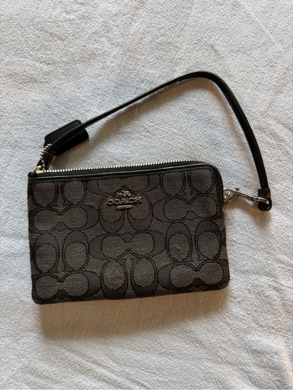 Coach Black And Charcoal Signature Canvas Wristlet